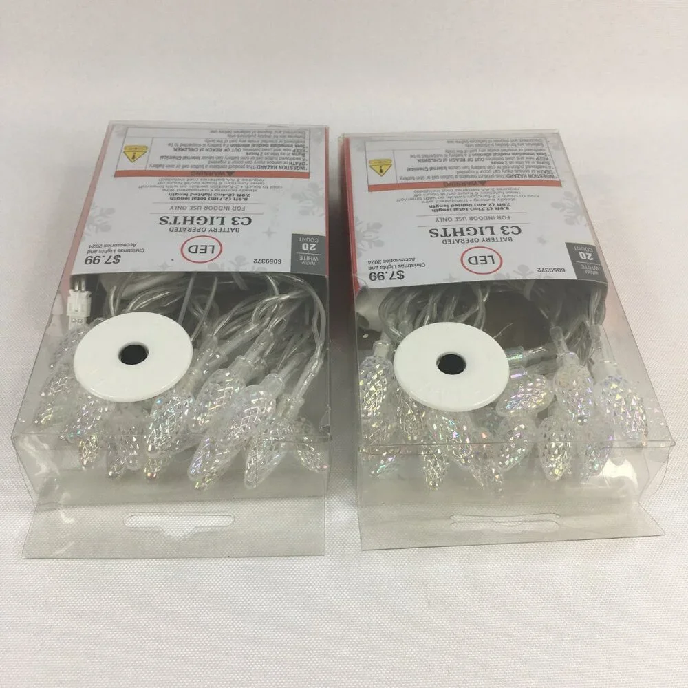 2 Packs of Battery Operated C3 Christmas Lights 20 Count Warm White with Timer